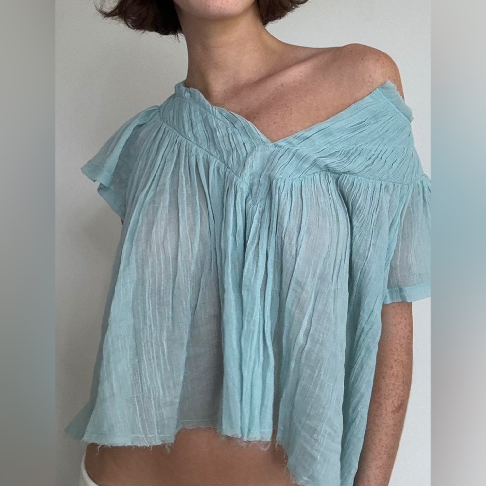 Free People Women's Shirt medium Elegant Blue Women's Top. Runs oversized A55 - Picture 3 of 7